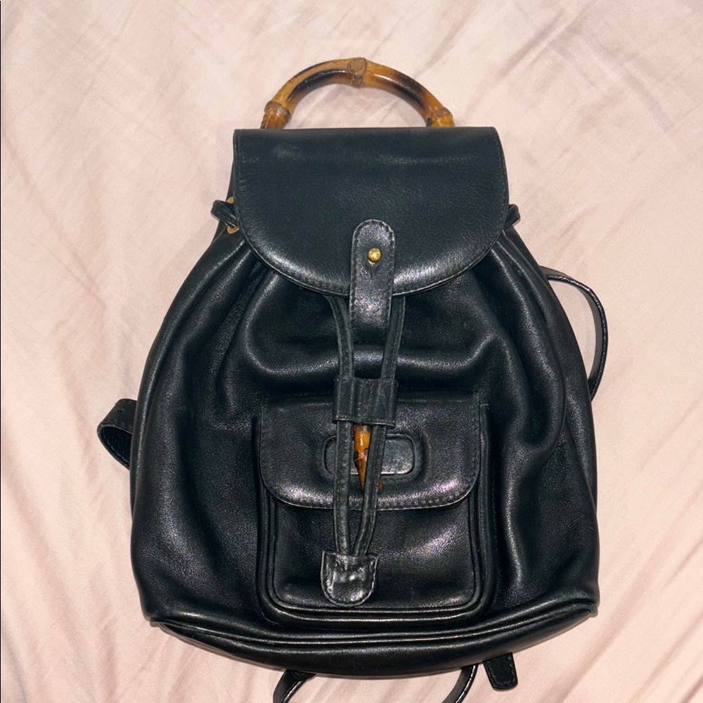 Gucci Mini Bamboo Leather Backpack Black Vintage